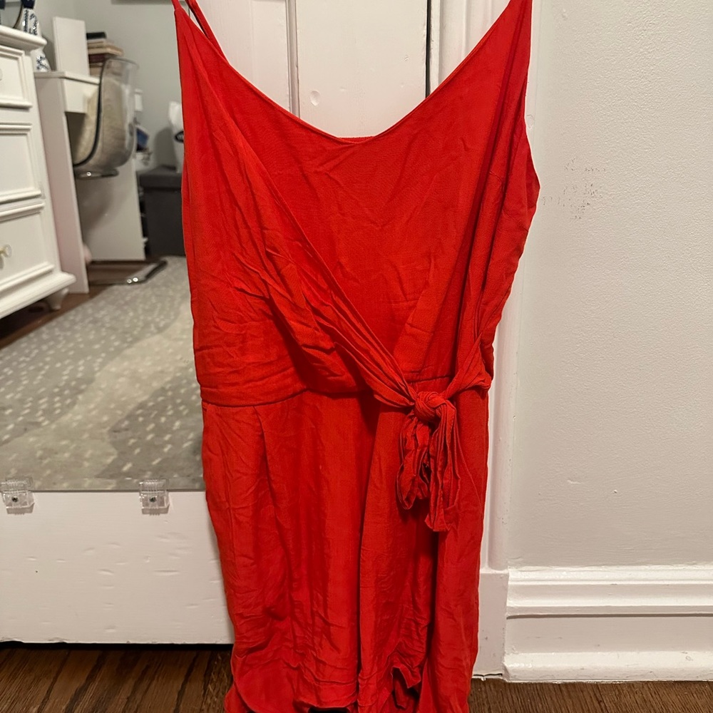Red linen romper